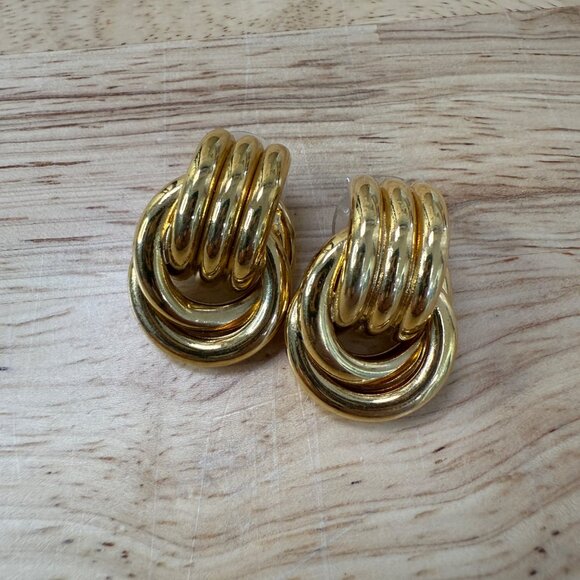Napier Vintage Gold-Tone Knot Design Pierced Earrings Retro Jewelry 1.5" Length - Picture 3 of 7